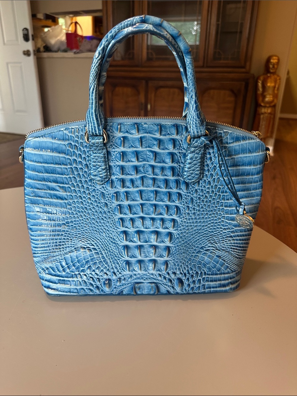 Brahmin Blue Croc-Embossed Satchel